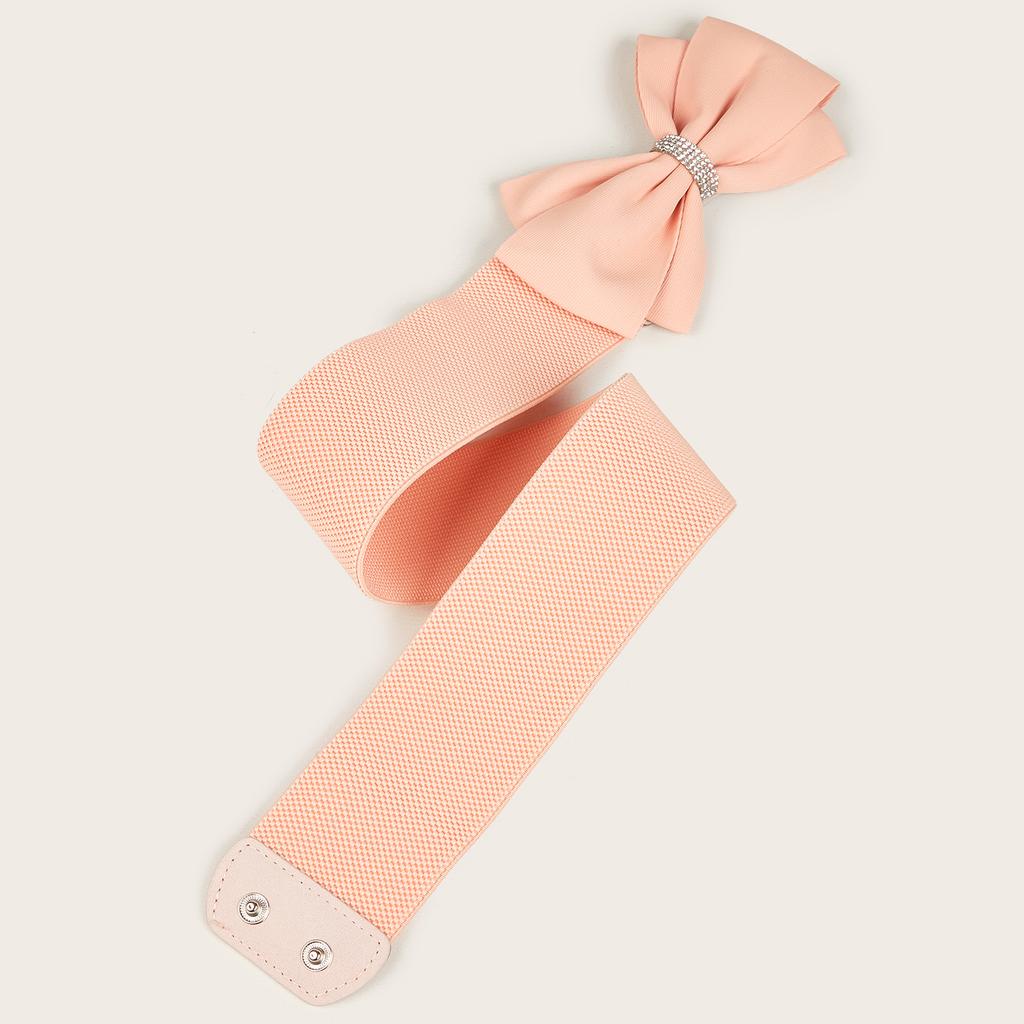 1 Solid Casual Cute Belt Shiny Rhinestone Bow Elastic with Dress Women's Belt