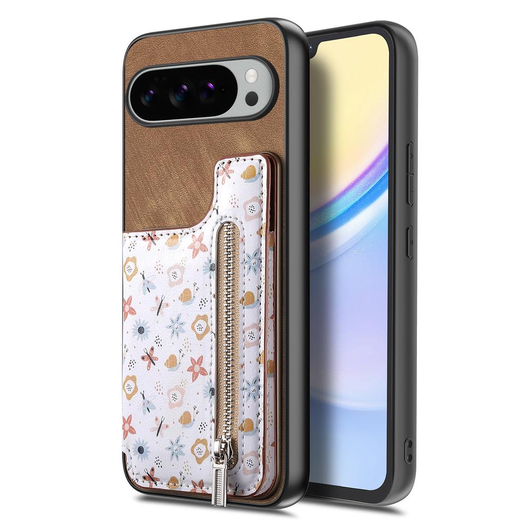 For Google Pixel 10 Pro XL Leather Phone Cover with RFID Blocking Zipper Card Bag Kickstand