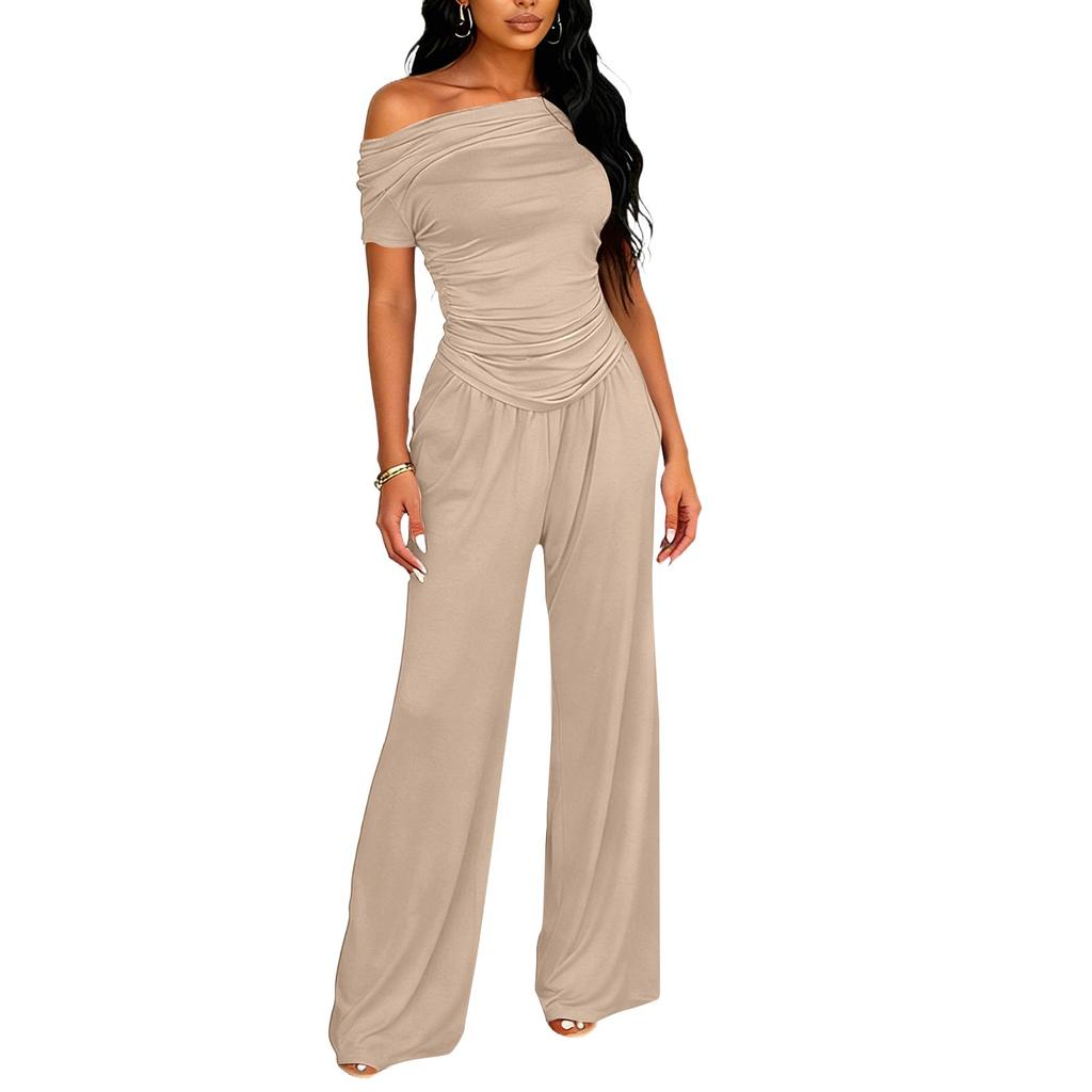 Women's 2,Piece Fashion Casual Color Short Sleeve Top And Long Pants Set