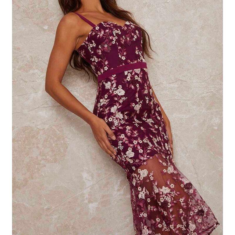 Export C Sling High Quality Embroidered Waist-Tight Slimming and Fashionable Summer New Arrival Fishtail Perspective Ladies Dress