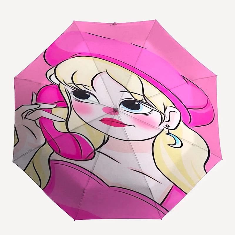 

1pc pink phone Automatic Folding Umbrella - Compact 8-Rib Design, Durable Plastic & Iron1361L