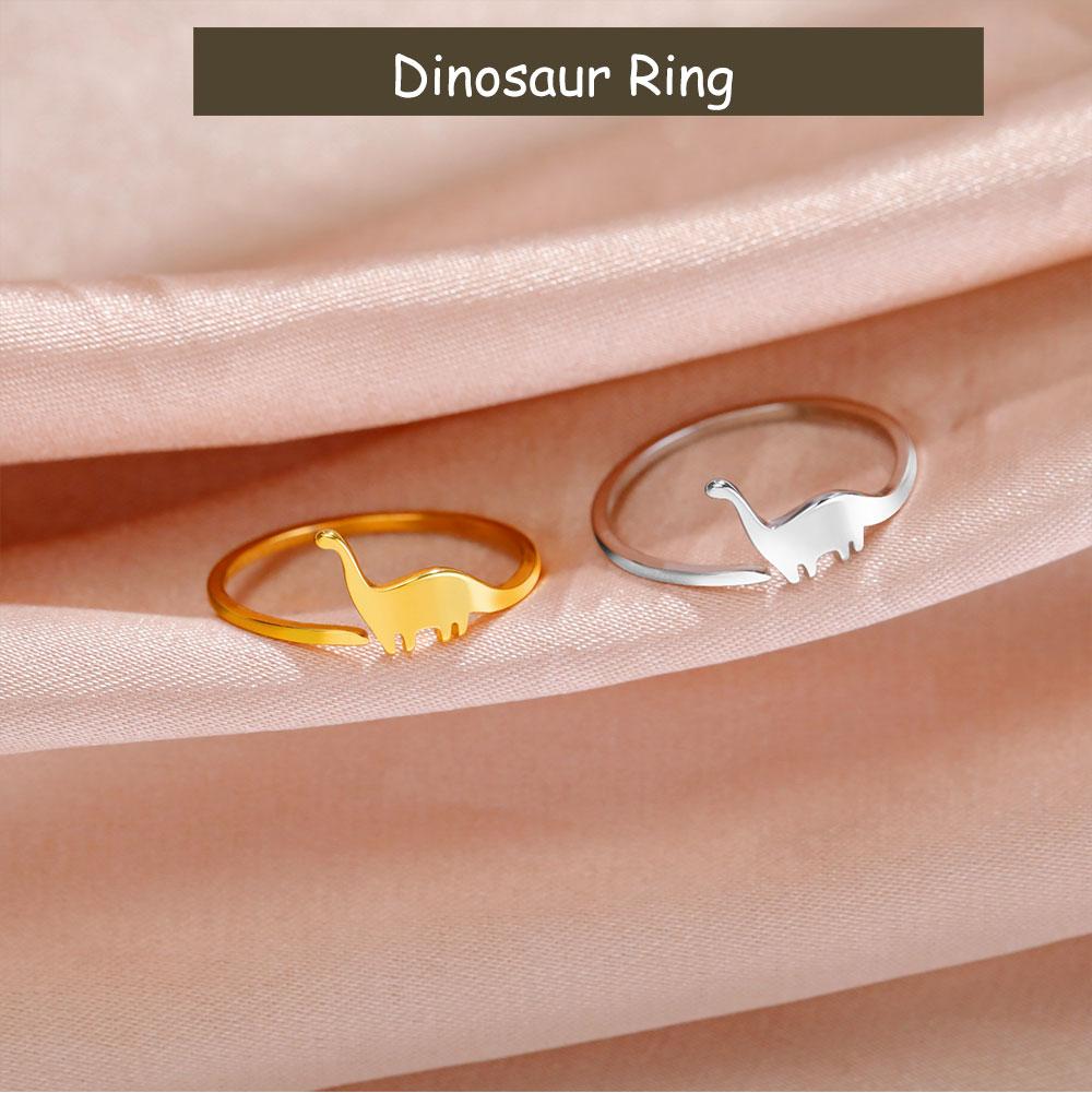 Cazador Adjustable Dinosaur Ring Stainless Steel Cute Brachiosaurus Open Rings for Women Animal Jewelry Birthday Gift Wholesale