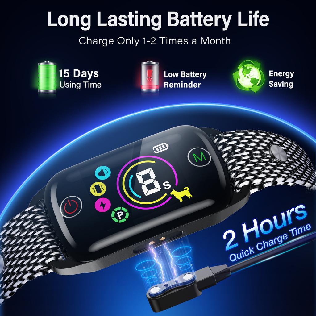 Dog Smart Bark Collar Rechargeable Anti with 8 Adjustable Sensitivity Bark Shock Collar with 4 Training Modes Dogs Bark Collar