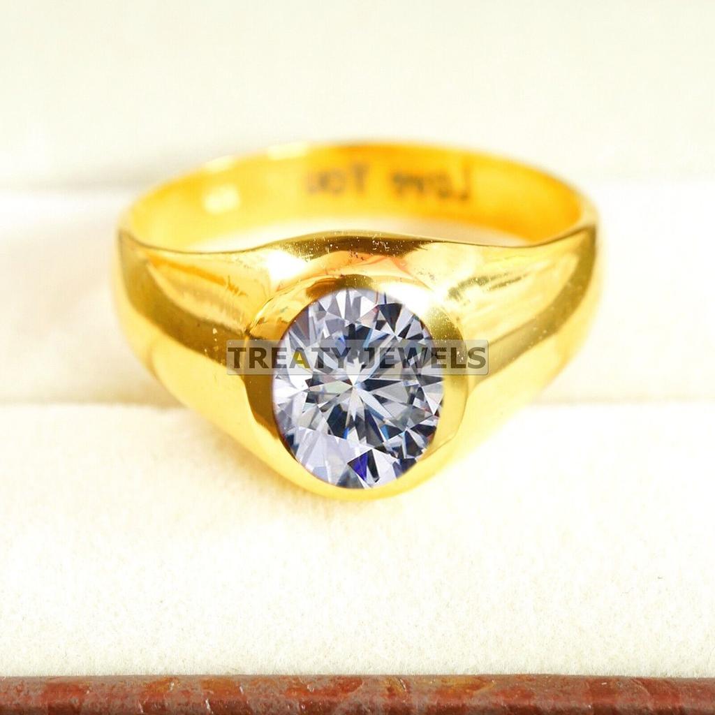 Moissanite Oval Cut With 925 Sterling Silver Gold Plated Ring For Men's #B296 JL375681951460