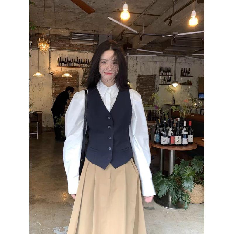 

Lao Qian Wind Black Silm Outer Match Short Suit Vest Black(In stock) XS