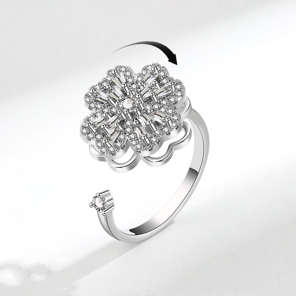 Minimalist Rotating Snowflake Ring For Women Adjustable Stress Relief Jewelry Unique Best Friend Gift Simple Design