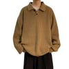 Men's Retro Oversized Coffee Polo Collar Sweater - Japanese Minimalist Style
