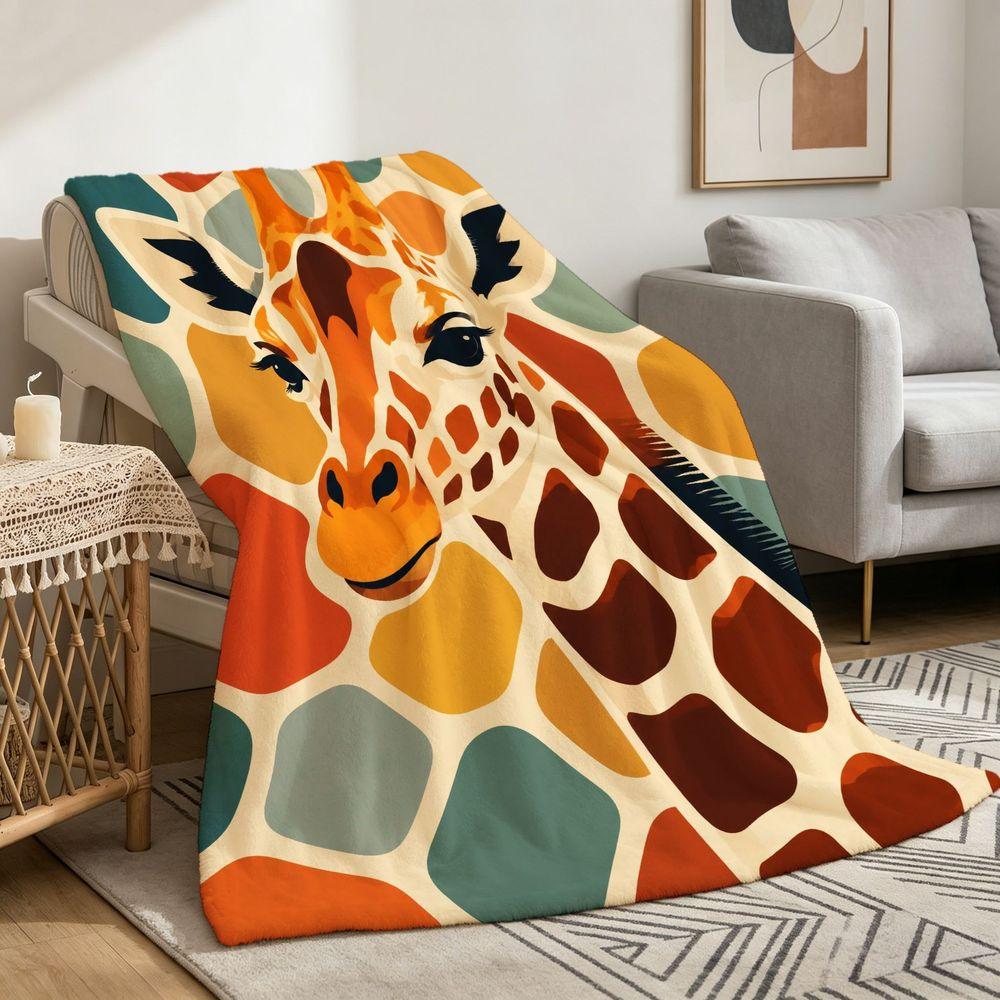 Color Block Giraffe Flannel Throw Blanket Abstract Safari Animal Print Soft Warm Bed Sofa Decor Blanket