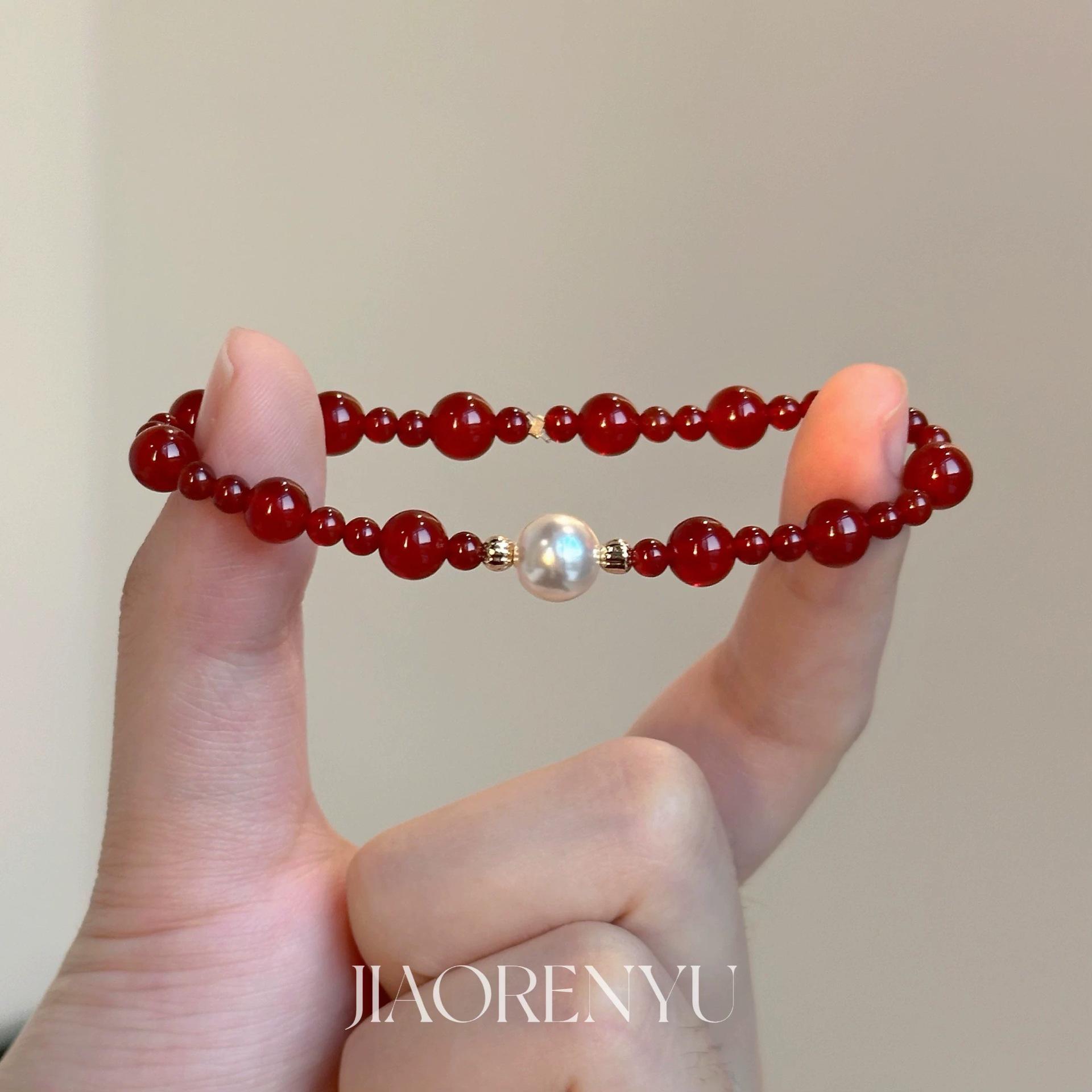 Elegant Chinese Red Agate & Pearl Beaded Bracelet for Women - Exquisite High-Class Jewelry