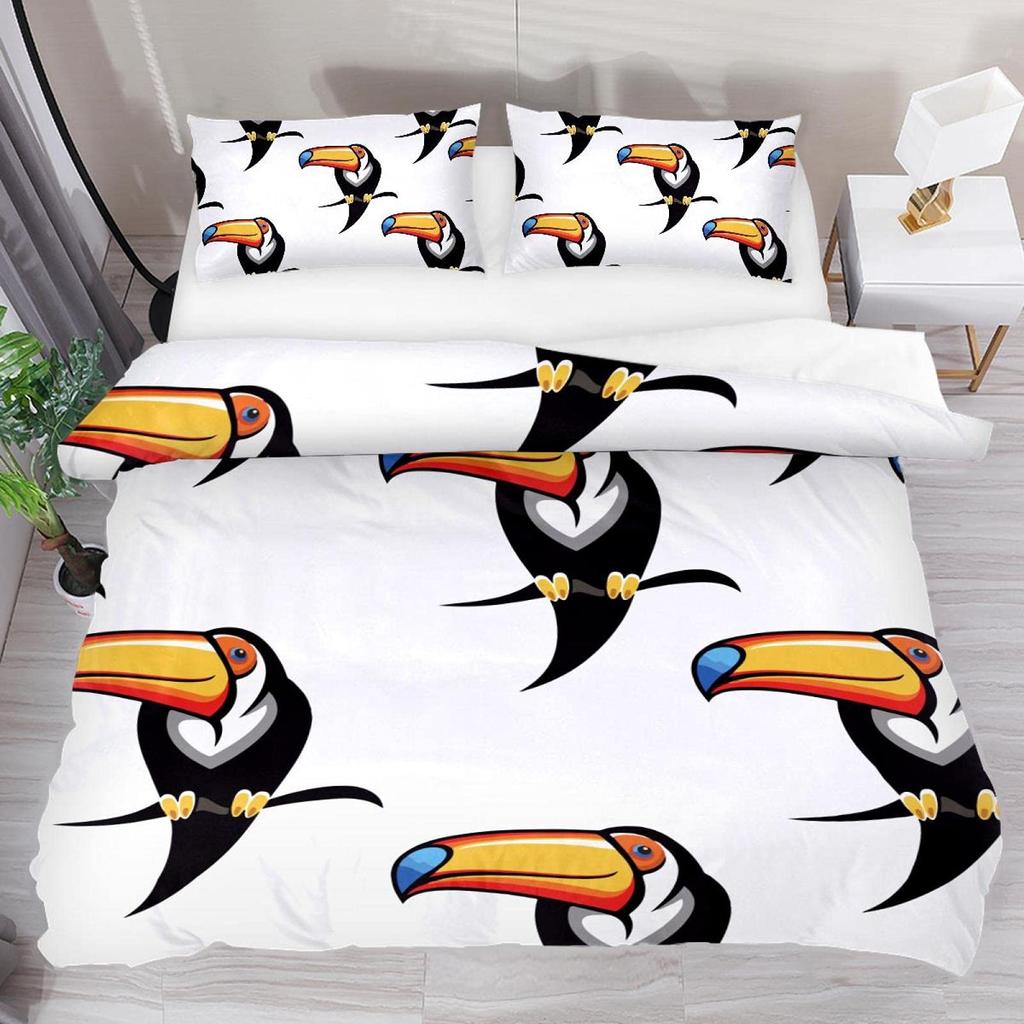 3D Toucan King Queen Duvet Cover Safari Animals Bedding Set Tropical Jungle Birds Quilt Cover Fresh Nature Green Comforter Cover