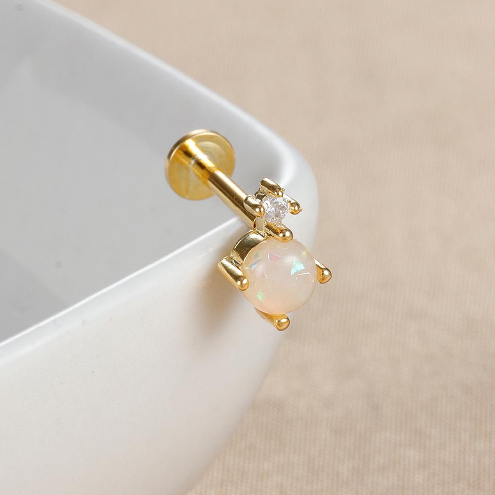 Sterling Silver Opal Threaded Cartilage Stud Earrings