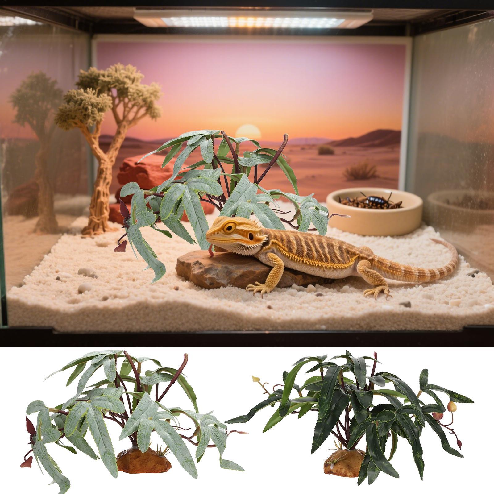 Plants For Reptile Terrarium Realistic Fake Greenery Decor Bearded Dragon Artificial Leaves For Freshwater Desert Fish Turtle colore verde chiaro