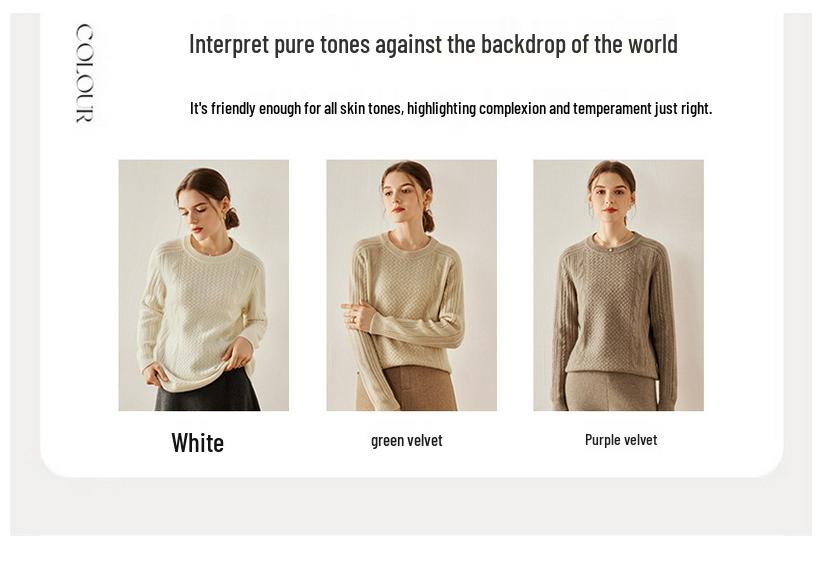 Women's Heavy Knit Cashmere Aran Sweater: Saddle Shoulder, Round Neck, Long Sleeve Pullover for Autumn/Winter, Solid Color, Casual & Versatile.