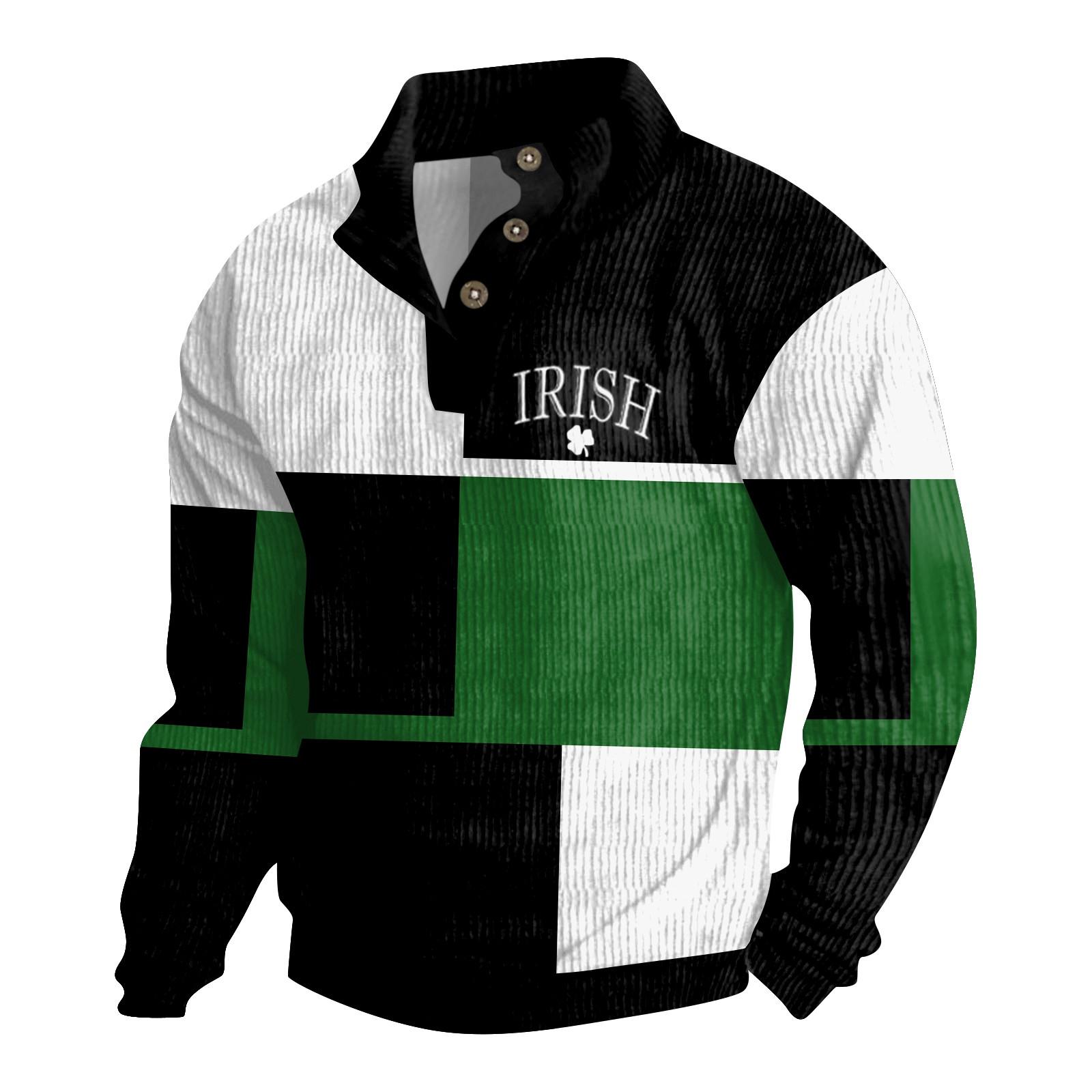 

улица. Patrick Мужская хлопковая рубашка-пуловер с длинным рукавом для активного отдыха, винтажная вельветовая рубашка с воротником-стойкой и пуговицами, повседневная толстовка с принтом XL зелёный