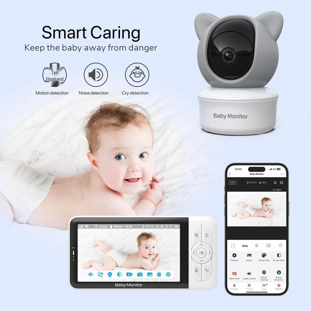 Tuya 5-Inch Baby Monitor with Two-Way Intercom & Mobile Remote Access