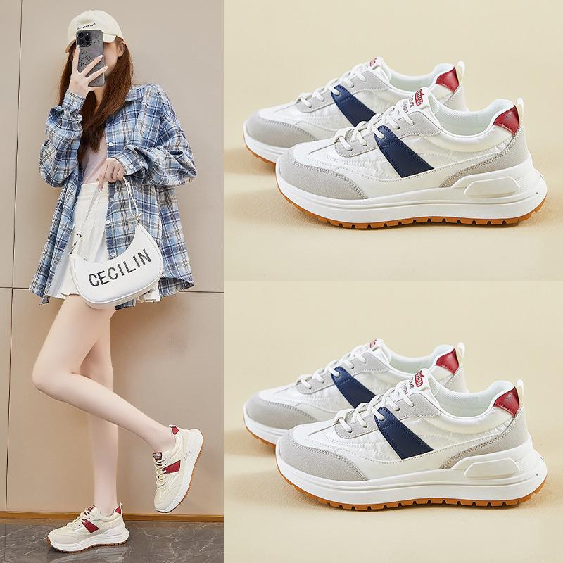 Csúszásmentes, fűzős, könnyű, kényelmes futócipő nőknek, alkalmi, vaskos platformú sétacipők Légáteresztő kültéri sport teniszcipők