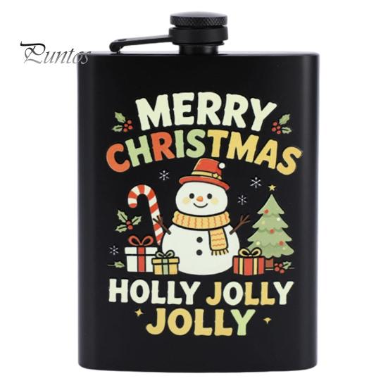 Festive Patterned Drinking Cup Beer Barrel Flask, 8oz Stainless Steel Oil Drum Shaped Flask with Small Gift for Christmas Prints Outdoor Camping Party