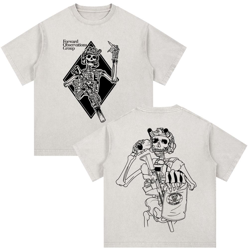Forward Observations Group Skeleton Vintage Washed Tshirt Men Women Clothing Fashion Retro Oversized Casual T Shirt Streetwear
