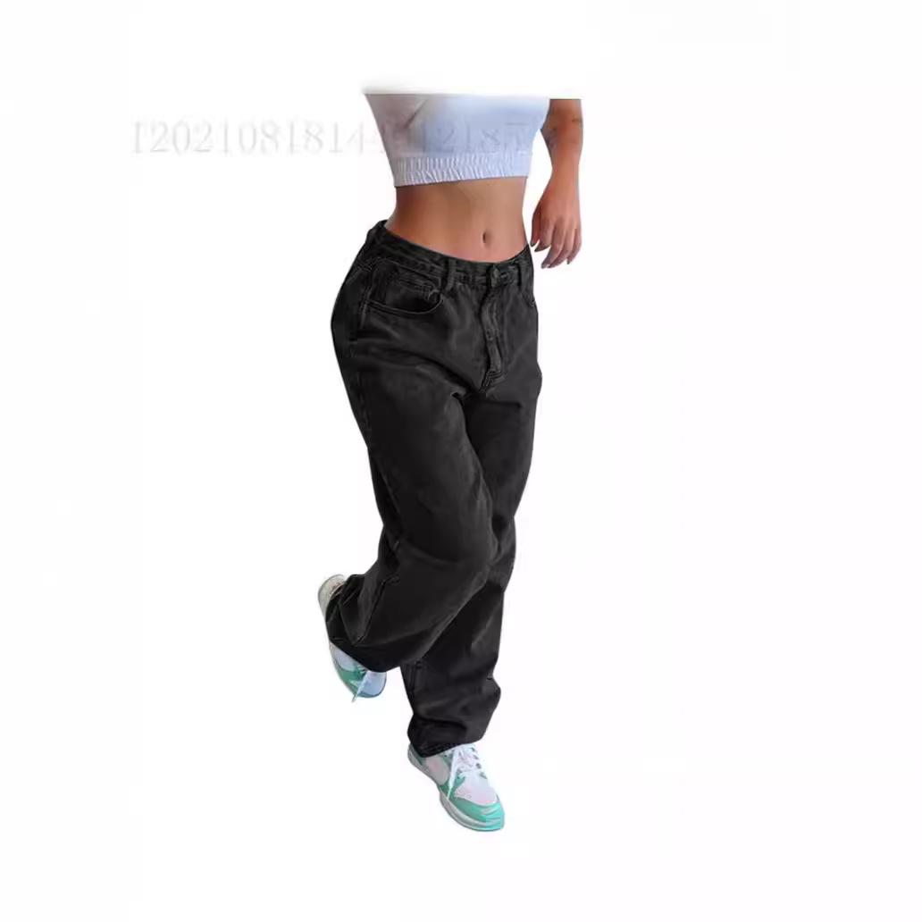 

Women s Fashion Loose Wide-Leg Denim Trousers XL чёрный