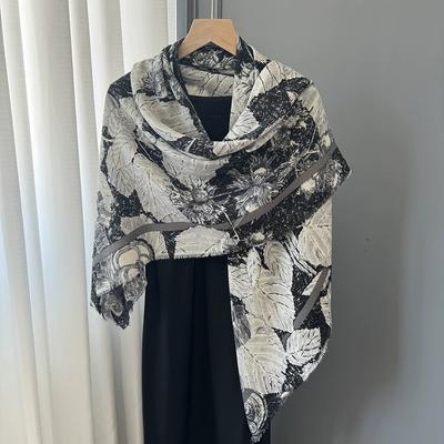 130Cm Leaf Printed Cotton And Linen Scarves Women Shawls Fashion Decoration Scarf