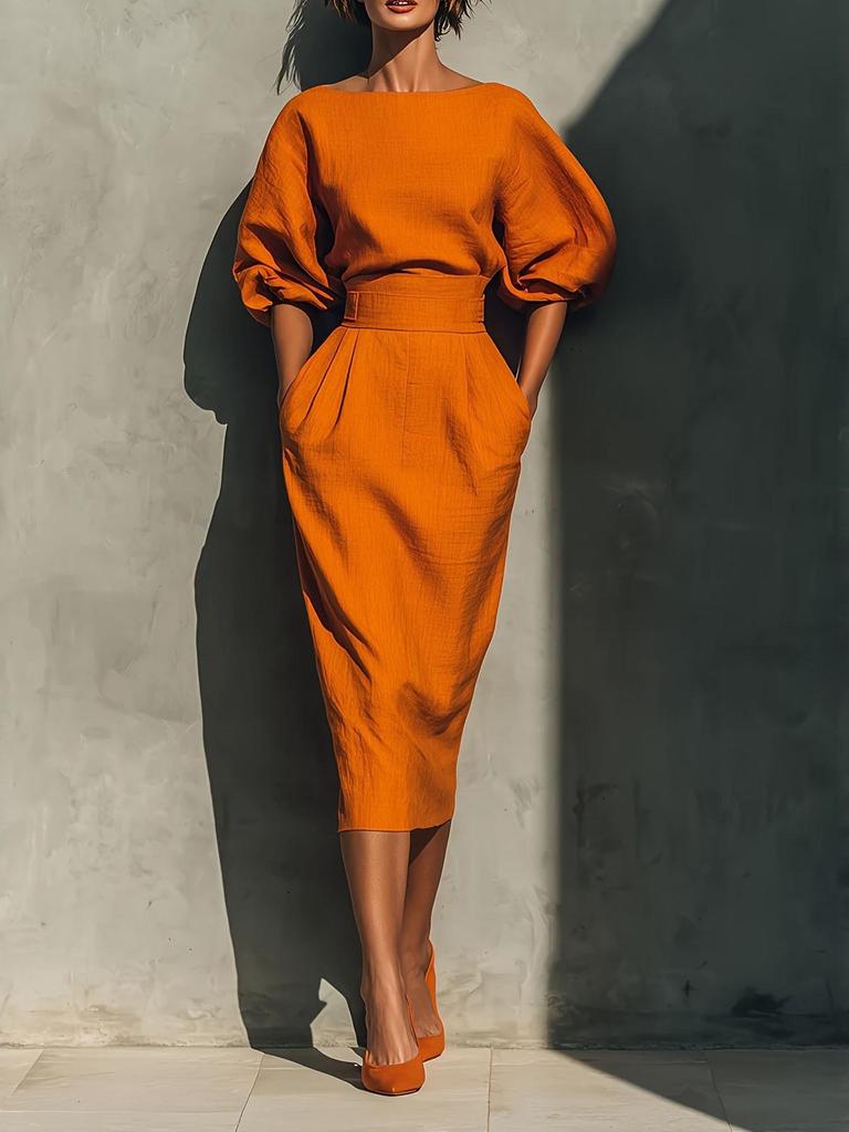 Abito Retro da Donna con Scollo a Barca e Silhouette ad A, Maniche a Sbuffo e Gonna Pieghettata a Vita Alta – Perfetto per l'Eleganza di Primavera e Autunno