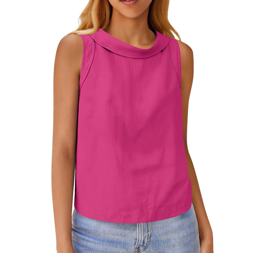 Women's Cotton And Linen Short Pullover Casual Sleeveless Top