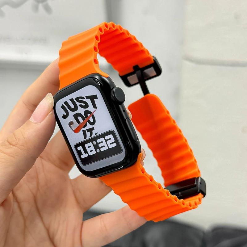 Ocean-Armband für Apple Watch 10 9 8 7 Ultra-Armband 46mm 45mm 49mm 44mm 41/42mm Silikon Magnetisches Sportarmband iWatch Series se 6