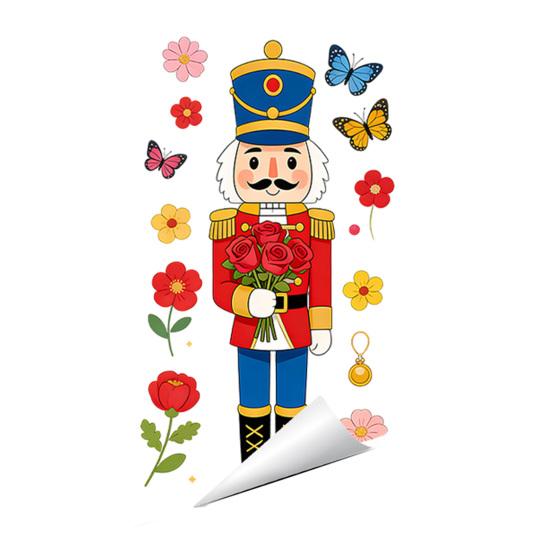 

Large Nutcracker Spring Window Clings Nutcracker Soldier Flowers Window Sticker Reusable Non-Adhesive Glass Door Decal for Home Office Shop Decor A