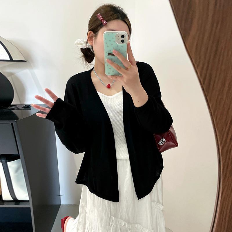 Cardigan Tricoté pour Femme Haut à Manches Longues Été Fille Ronde Chemise Climatisée Veste Protectrice du Soleil