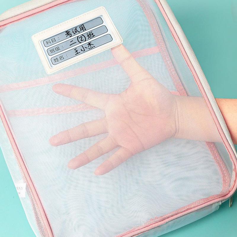 A4 Stationery Storage Bag Double-Layer Mesh Zipper Bag Large Capacity Organizer Folders School Office Supplies Stationary Bag
