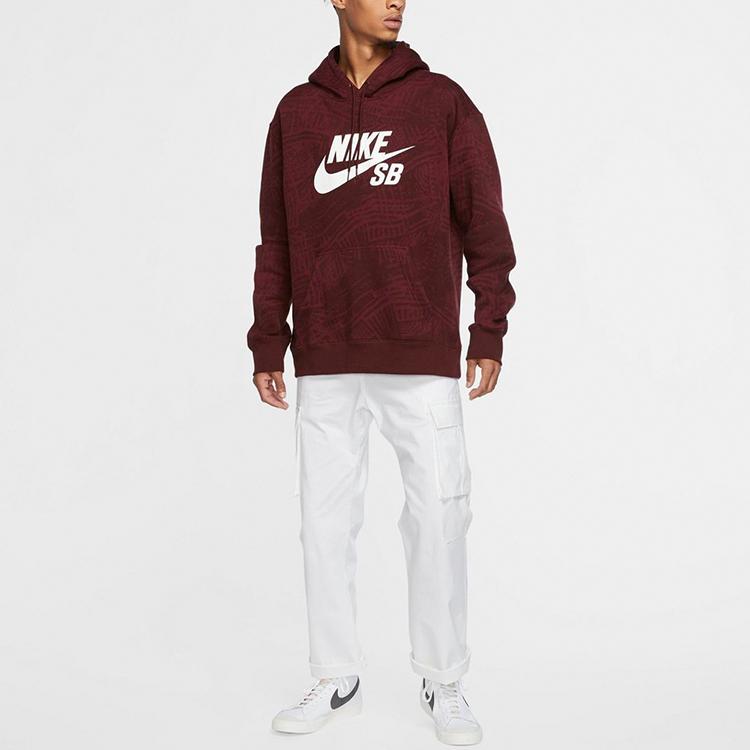 Nike SB Skateboardová ležérní fleecová mikina přes hlavu Pánské topy vínová CK5125-638