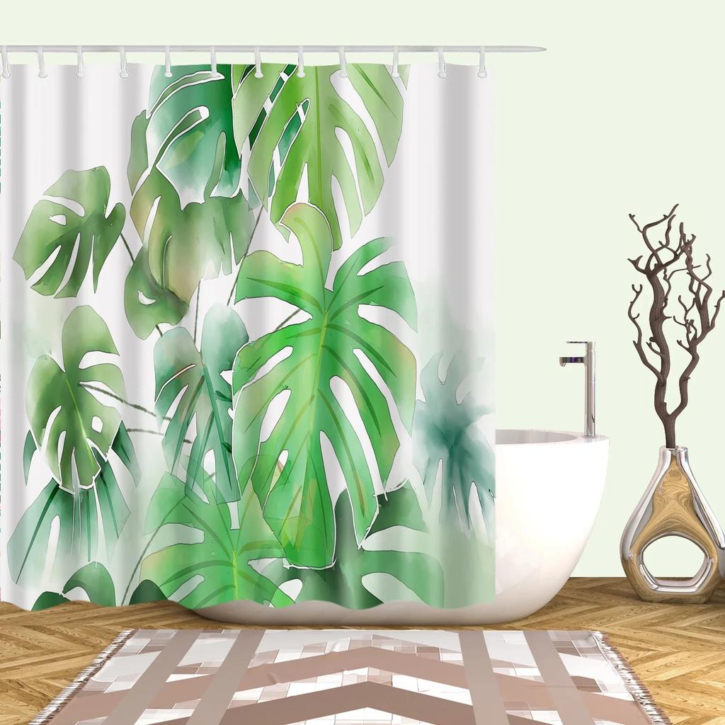 Tropický Zelený List Palma Kaktus Sprchový Závěs Krajina Koupelnový Závěs Vodotěsný Polyesterový Sprchový Závěs
