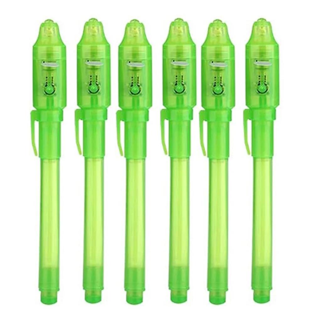 

6pcs Invisible Ink Pen Secret Message Spy Pen with UV Light Magic Marker Treasure Box Prizes Kids Party Favors Toys Gift зелёный