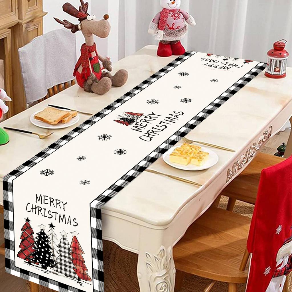 Buffalo Plaid Christmas Tree Table Runner Merry Christmas Decorations For Home 2026 Xmas Table Cover Gifts Happy New Year 2026