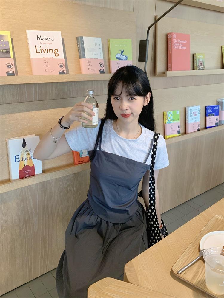 Women's 2024 Summer Sweet Color Block Short Sleeve High Waist Midi Dress Set