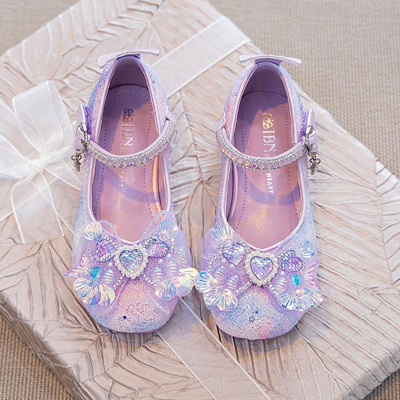 Girls Bling Bow Crystal Mary Jane Flat Shoes 26 фиолетовый