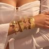 GEMCHIC Women's Summer Fashion Stainless Steel Cuff Bracelets 18K Gold Plated Open Bangle Floral Geometric Beach Jewelry