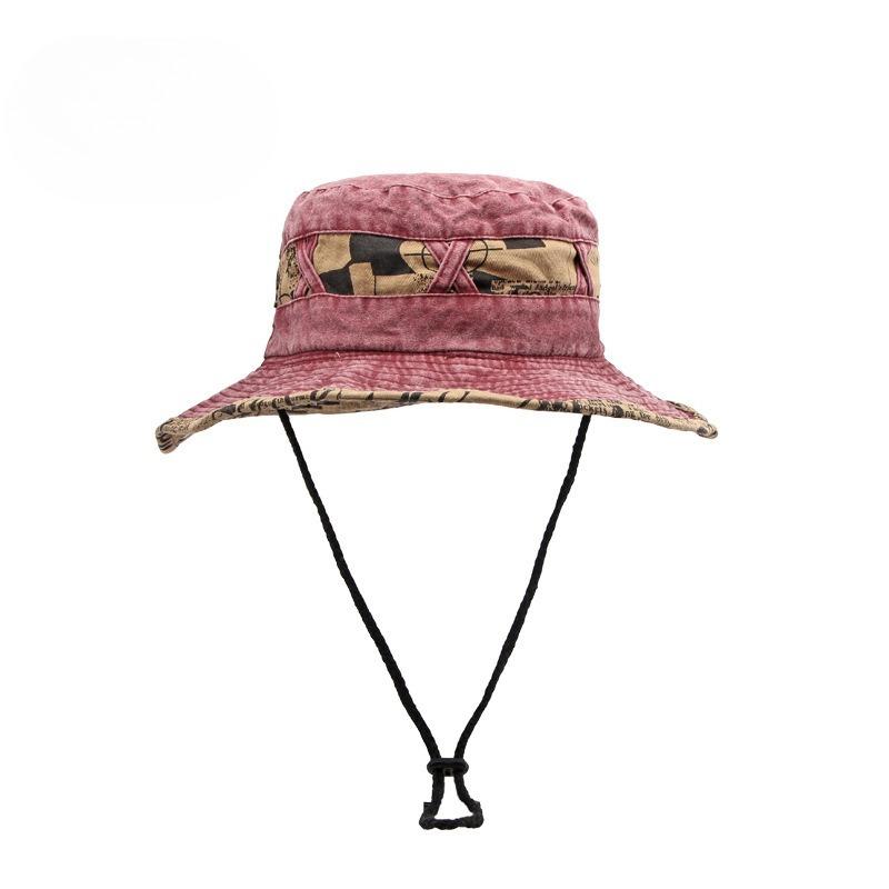 Unisex Washed Cotton Bucket Hat Summer Spring Wide Brim Sun Hat Outdoor Fishing Hiking Cap UV Protection Breathable Beach Safari Hat with Chin Cord