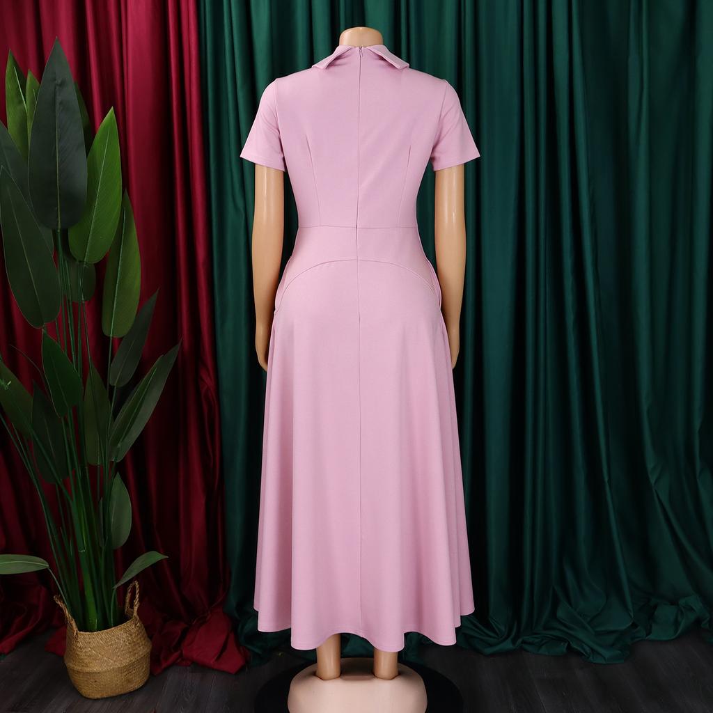 YYFS Women's Fashion Summer Spring Solid Color Print Short Sleeve POLO Neck High Waist Casual Dresses
