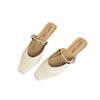 Sheepskin~ version of the new summer heelless square head shoes bag head cool slippers women's summer wear thick heel half slippers