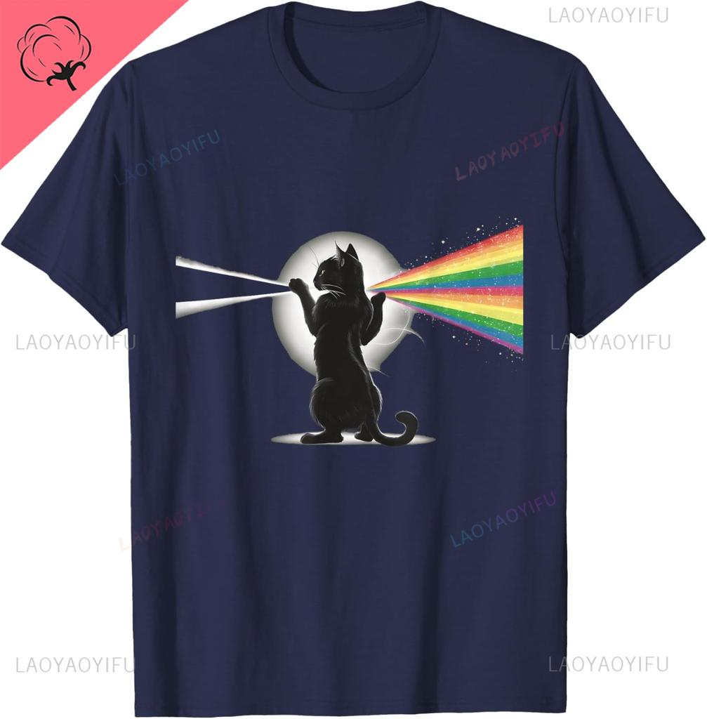 Cat Rainbow Light Cool Prism Science Spectral Unisex Unisex Kids Tshirt Kawayi Couple Cotton Customizable Camisas Streetwear