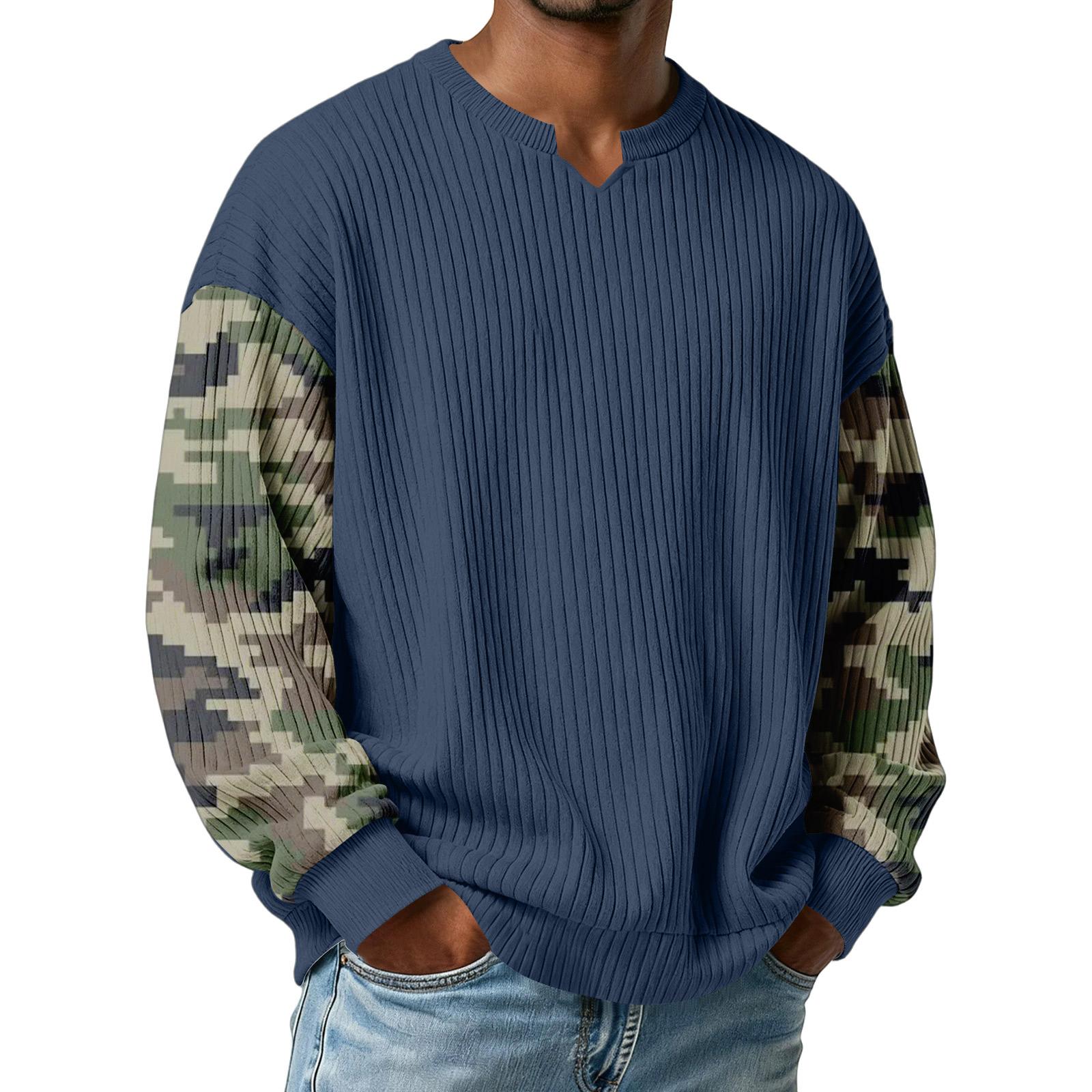 

Чоловіча камуфляжна стильна футболка з V-подібним вирізом, фактурна в рубчик, з довгим рукавом S