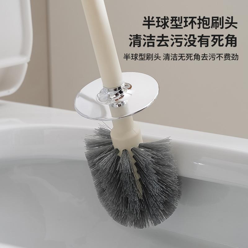 Toilet Brush and Holder Set, Cream White with Gold Trim, Deep Cleaning Dense Bristles, Extended Handle Toilet Bowl Cleaner