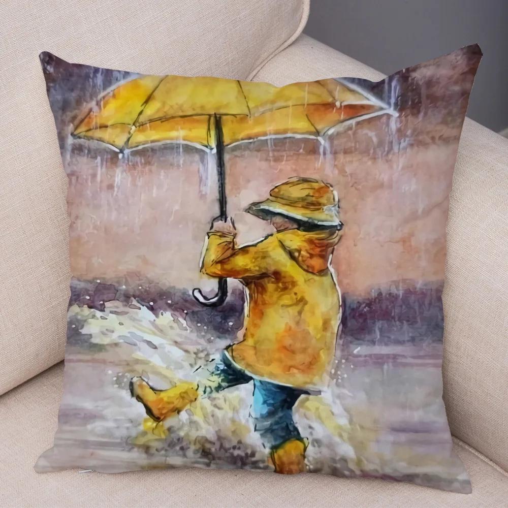 Cute Cartoon Children Cushion Cover Decor Harajuku Oil Painting Lady Pillowcase for Sofa Home Soft Plush Throw Pillow Case