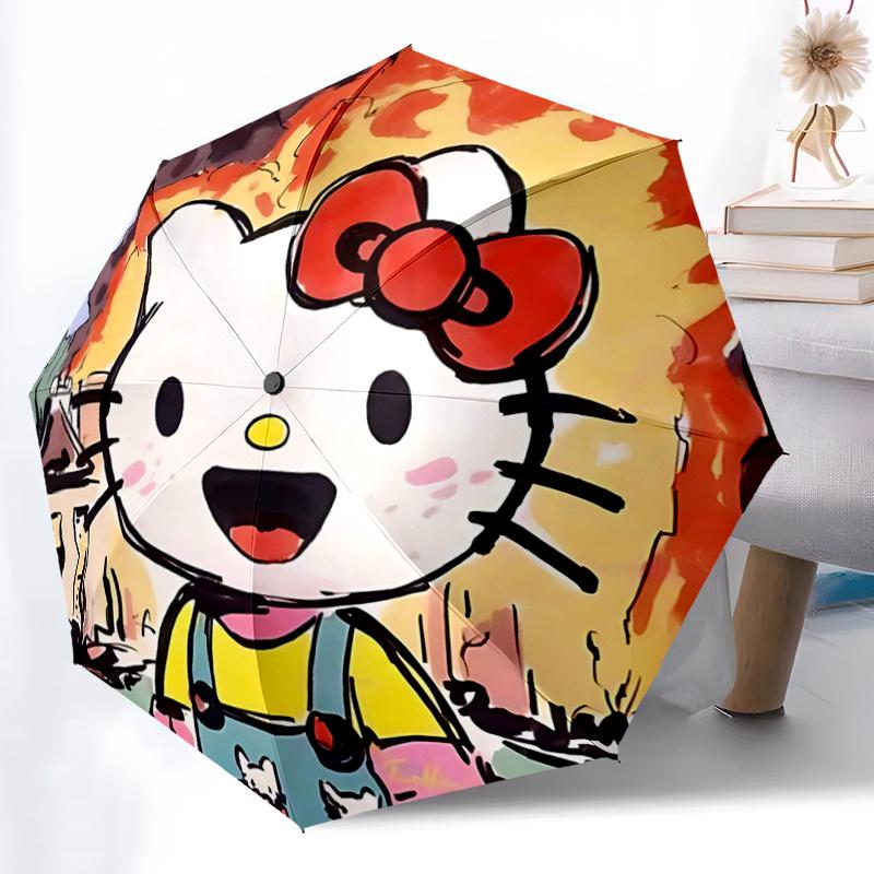 1pc Hello Kitty Automatic Opening/Closing Umbrella - Portable Three-Fold Design with 8-Bone Iron Frame - Outdoor, Gift for Fans, Travelers, Everyday U
