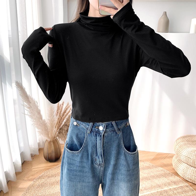 

Женская облегающая рубашка с высоким воротником и длинным рукавом S