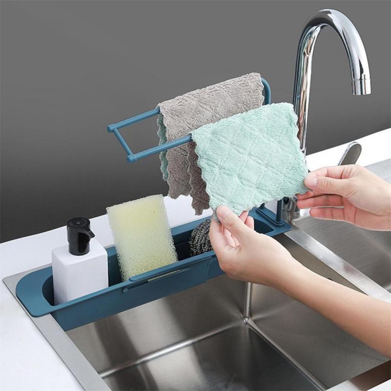 Expandable Telescopic Sink Rack Holder With Adjustable Storage For Kitchen Essentials