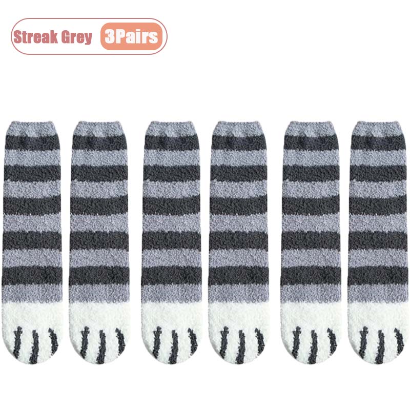 Winter Coral Fleece Socks Mid Calf Cute Cat Paw Design Thickened Warm Sleep Socks for Women Girls Indoor Cold Weather Wear