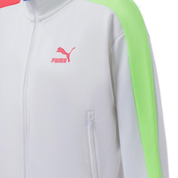 Puma Iconic T7 Crop Jacket With Embroidered Logo Color Block Sports Knit Jacket Women Jackets White 532943-02