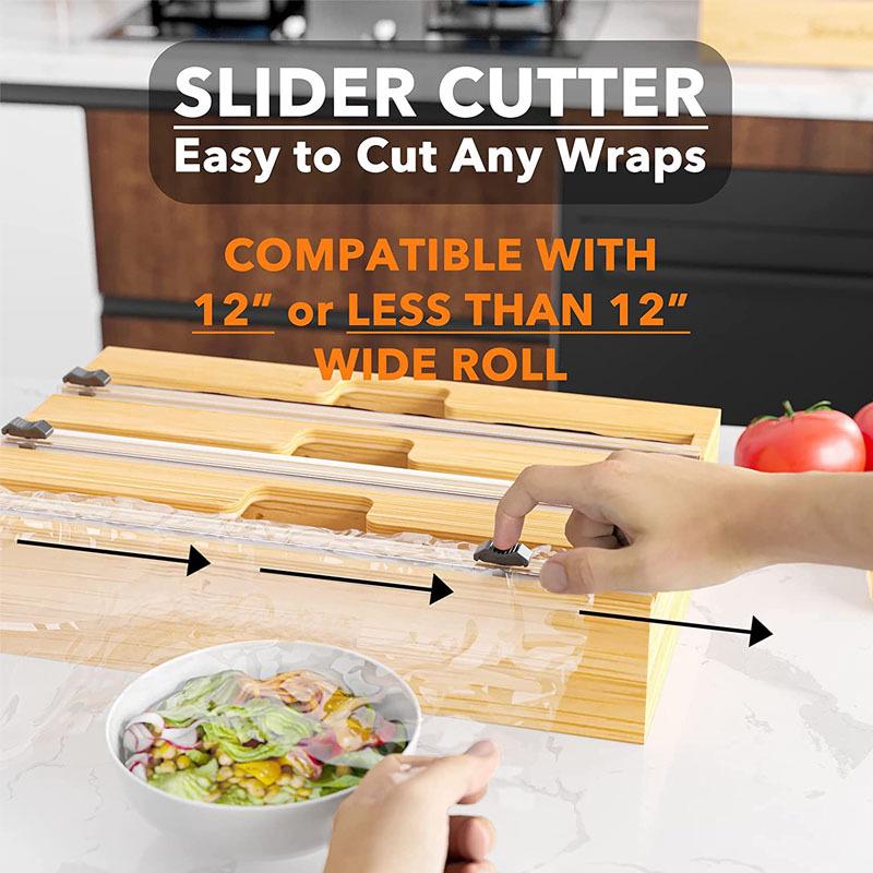 Bamboo Wood Wall-Mounted Kitchen Storage Rack and Foil Cutter